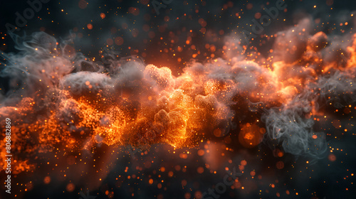 Explosion with Smoke and Flames on Black Background, Dynamic Fireball Bursting in Action, Fiery Inferno Illustration, Generative Ai