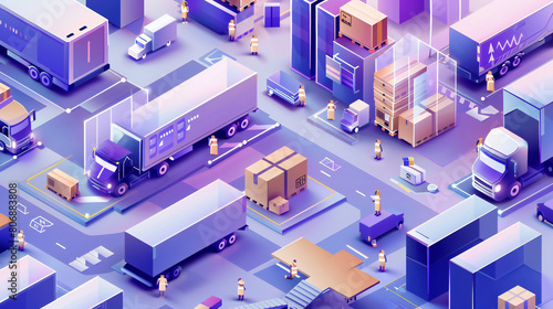 Innovative 3D Isometric Flat Illustration: Capturing the Interconnected World of Global Logistics and Procurement Management