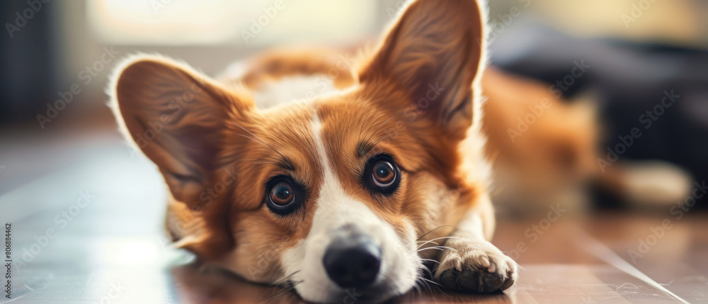 Close up of welsh corgi breed dog. Cute portrait of puppy. Generative ai Close up of welsh corgi breed dog. Cute portrait of puppy. Generative ai