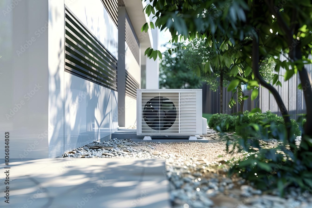modern air conditioning unit compressor installed outside building ...