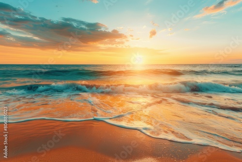 a view of an tropical beach at the sunrise in summer