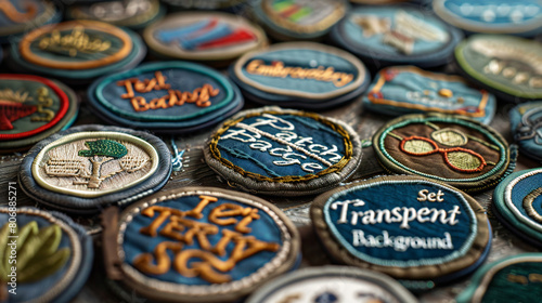 Exquisite Embroidery Set  Delicate Patch Badges Depicting Text Messages Against Transparent Background