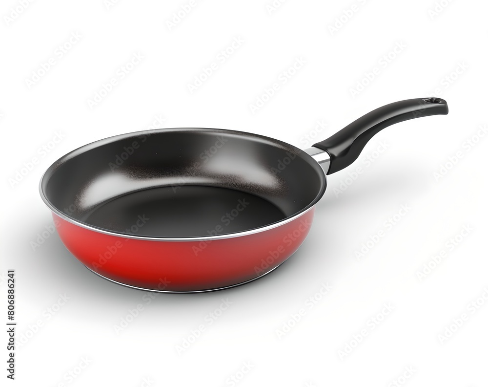 Red and Black Non-Stick Frying Pan on White Background. Modern Kitchenware for Healthy Cooking. Simple and Clean Design. AI Red and Black Non-Stick Frying Pan on White Background. Modern Kitchenware for Healthy Cooking. Simple and Clean Design. AI