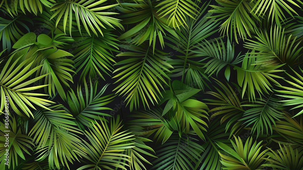 Captivating array of green shades in seamless pattern featuring lush date palm fronds