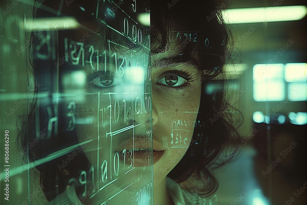 A woman with a thoughtful expression gazes at an AI projection screen displaying a holographic image, hinting at the future. A woman with a thoughtful expression gazes at an AI projection screen displaying a holographic image, hinting at the future.