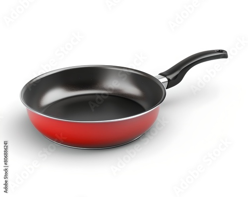 Red and Black Non-Stick Frying Pan on White Background. Modern Kitchenware for Healthy Cooking. Simple and Clean Design. AI