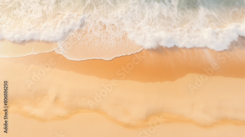 Aerial view of beach and sea waves. Top view tropical sea summer background.