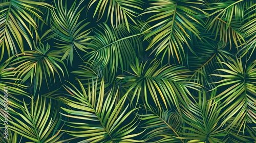 Seamless pattern featuring lush date palm fronds with captivating array of green shades