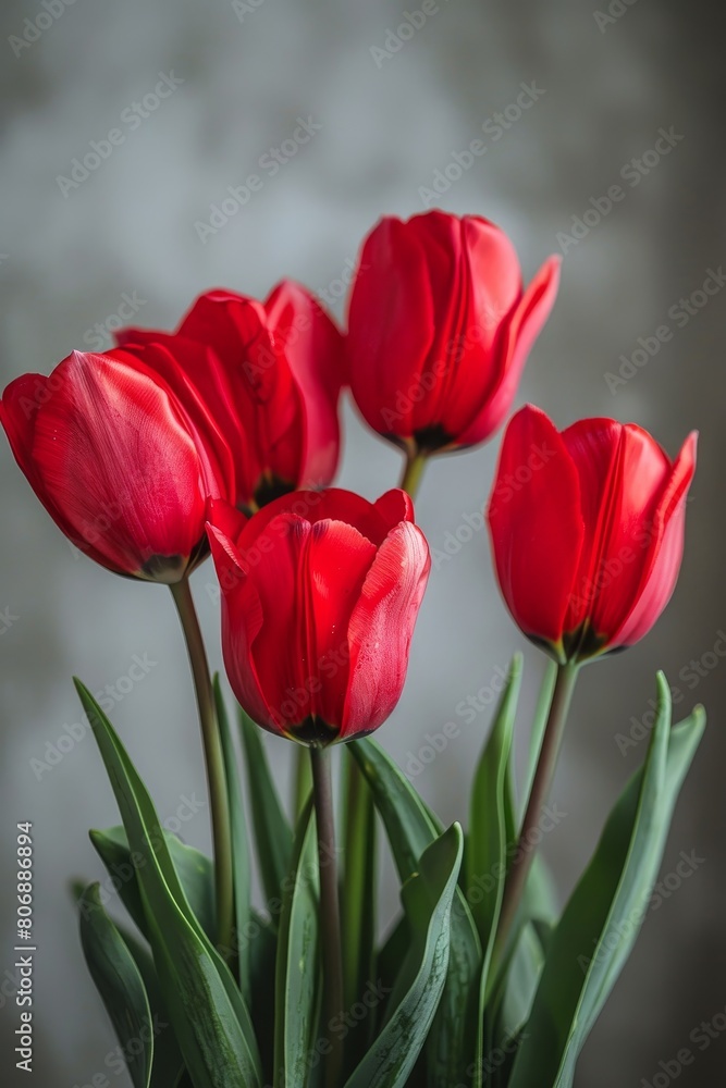 Fototapeta premium Tulips Red Flowers Symbolizing Parkinson's Awareness.
