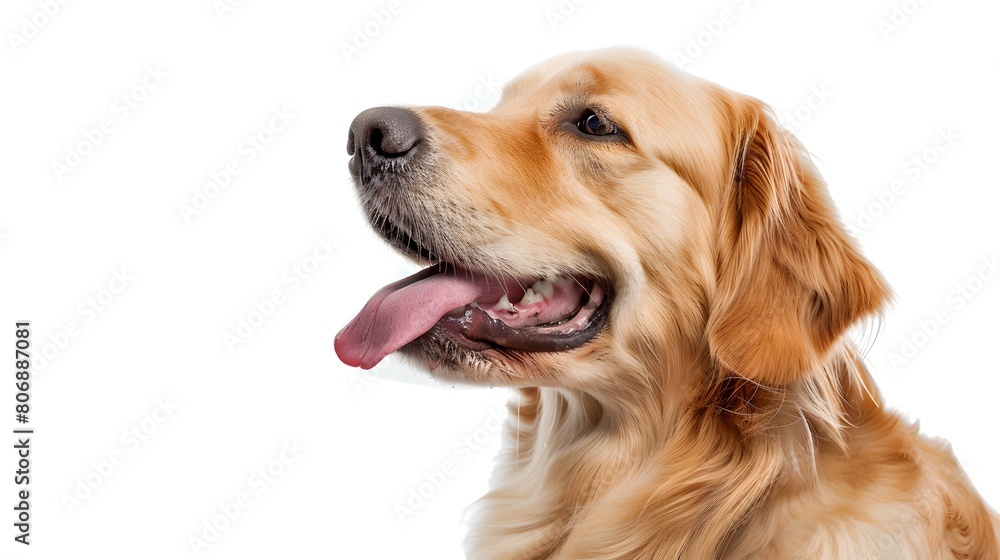 Happy golden retriever profile view with tongue out. Joyful pet, friendly dog with shiny coat. Ideal for pet-themed graphics. AI Happy golden retriever profile view with tongue out. Joyful pet, friendly dog with shiny coat. Ideal for pet-themed graphics. AI