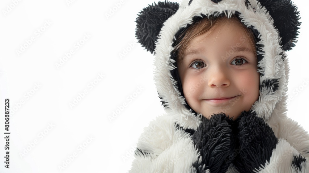 a Child in panda costum on white background. design png concept. a Child in panda costum on white background. design png concept.
