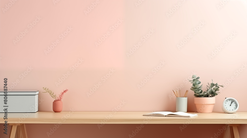 working desk on clean pastel light and white isolated background working desk on clean pastel light and white isolated background