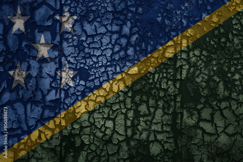 flag of Solomon Islands on a old grunge metal rusty cracked wall background