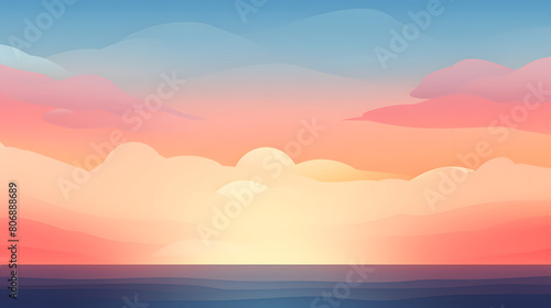 Digital sunset flat illustration graphic poster background © yonshan