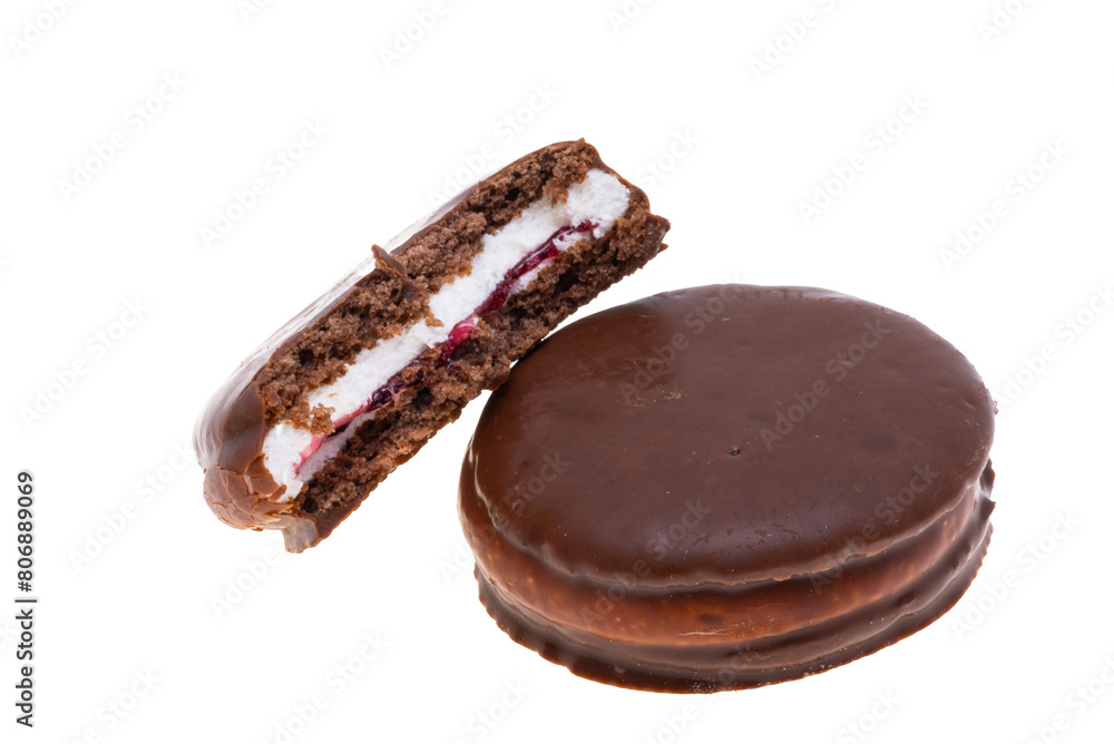 Cookies with souffle in chocolate isolated