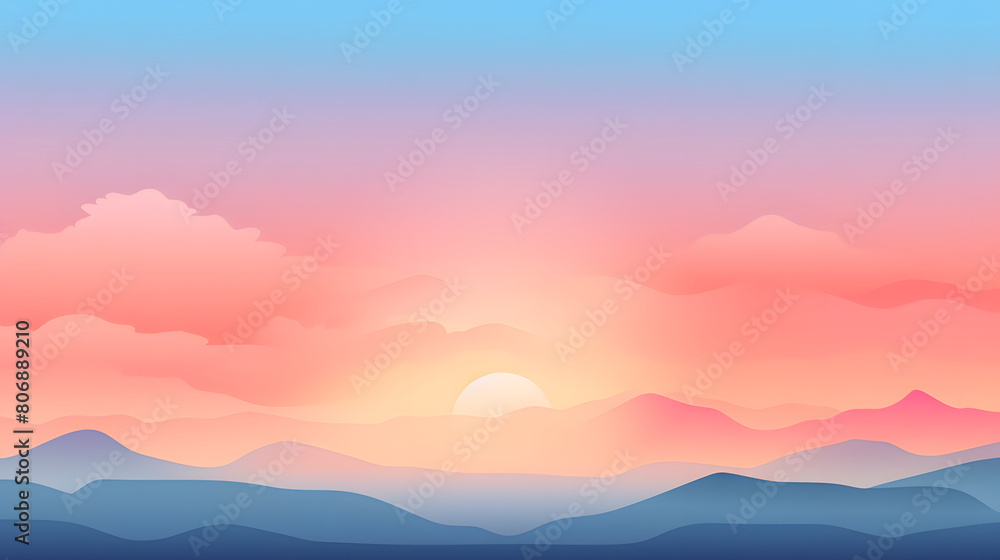 Obraz premium Digital sunset flat illustration graphic poster background