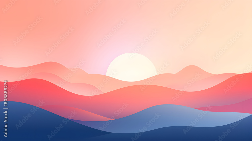 Fototapeta premium Digital sunset flat illustration graphic poster background