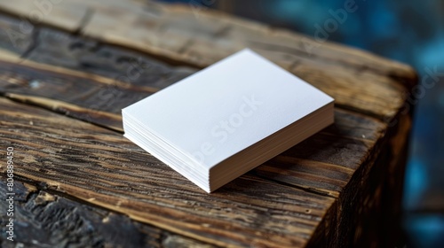 Blank business cards on wooden table. Mockup for branding identity.