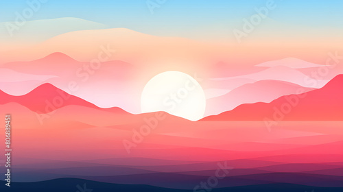 Digital sunset flat illustration graphic poster background