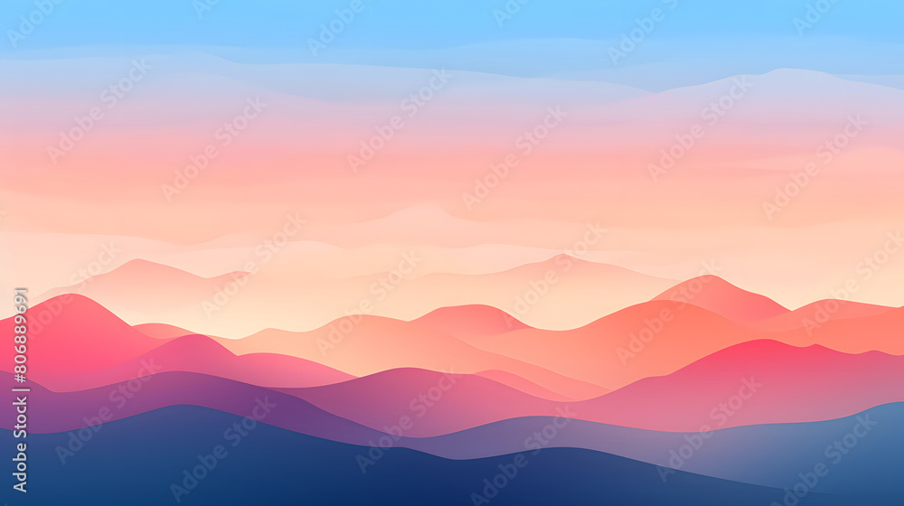 Obraz premium Digital sunset flat illustration graphic poster background