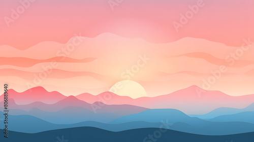 Digital sunset flat illustration graphic poster background © yonshan