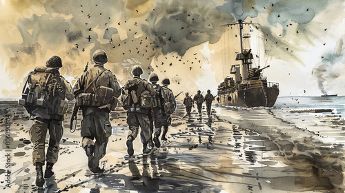 The American Landing in Normandy: Commemorating the D-Day Invasion of June 1944 - A Powerful Illustration Capturing Bravery, Unity and Triumph photo