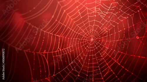 Intricate Spider Web or Cobweb on Red Background  Halloween Theme Vector Illustration  Creepy Arachnid Web Design  Generative Ai  