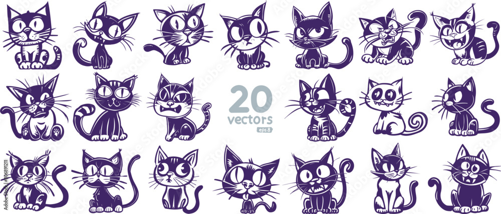 funny cat stencils in a simple vector collection of illustrations