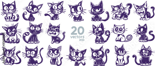 funny cat stencils in a simple vector collection of illustrations