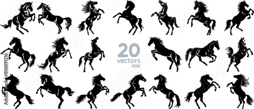 horse rearing in a simple stencil vector illustration collection