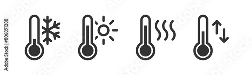 Thermometer icon. Hot, cold temperature vector. Warm, freeze weather. Celsius, fahrenheit degree.