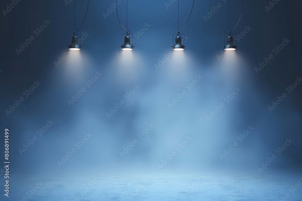 empty room, blue spotlight background with lamps empty room, blue spotlight background with lamps