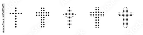 Christian Cross Vector Set. Dotted Christian Cross icons. Dotted cross
