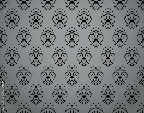 Wallpaper in the style of Baroque. Seamless vector background. Gray and black floral ornament. Graphic pattern for fabric, wallpaper, packaging. Ornate Damask flower ornament