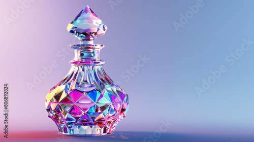 Shimmering PNG Crystal Holographic Wine Bottle Transformed into an Exquisite Perfume Glass Vase, Radiating Sophistication and Elegance