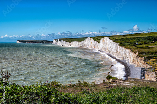 The chalk cliffs known as the Seven Sisters at Birling Gap, East Sussex, England photo