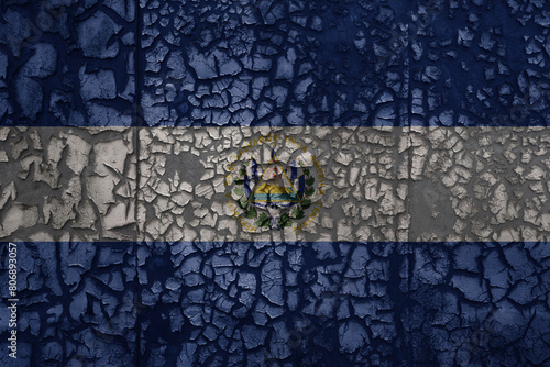 flag of el salvador on a old grunge metal rusty cracked wall background