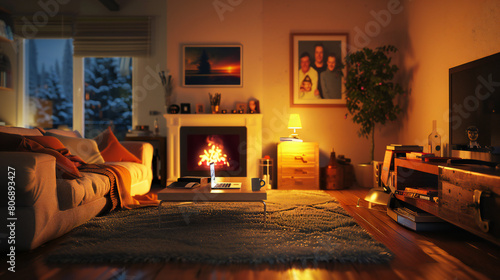 A Captivating Portrayal of a Cozy Home Interior  A Mesmerizing 3D Render Illustrating the Warmth and Comfort of a Frame Mockup