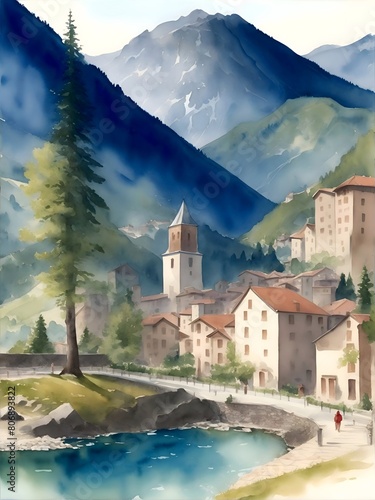Canillo Andorra Country Landscape Illustration Art photo