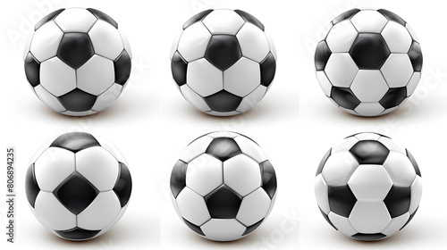 Set of Realistic Soccer Balls on White Background, Sports Equipment for Football Fans and Athletes, Generative Ai