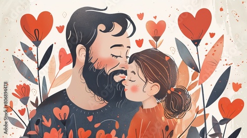 Dad's Love Card Design with Father and Daughter, Happy Father's Day