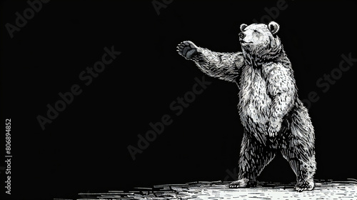 The Expressive Bear  A Vibrant Dancing Bear Sketch in Black and White  Proudly Pointing with Its Paw  Embodying a Generative AI Fictional Character