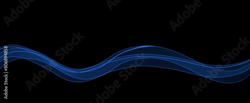 abstract blue line wave  black background.and curved caligraphic line strip.