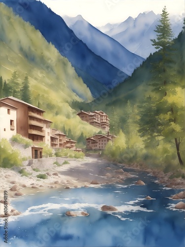La Massana Andorra Country Landscape Illustration Art photo