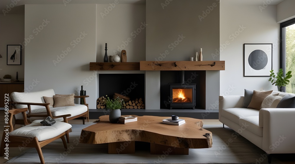 Rustic Live Edge Coffee Table in Scandinavian Living.generative.ai Rustic Live Edge Coffee Table in Scandinavian Living.generative.ai