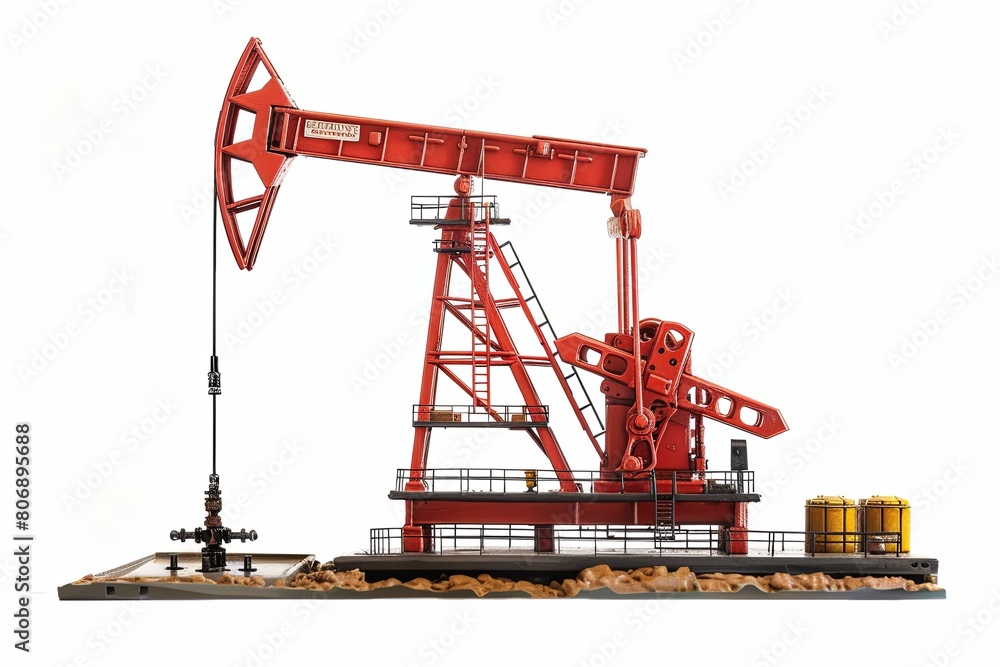 Pristine white background accentuates: Oil rig isolated, clear and focused Pristine white background accentuates: Oil rig isolated, clear and focused