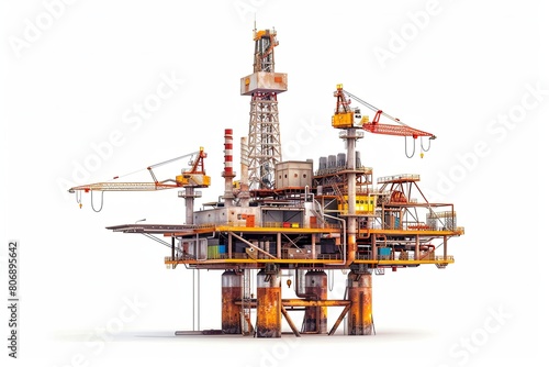 Oil rig standing out: Isolated on pristine white background, clear and focused
