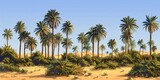 Tranquil oasis scene lush palm trees amid desert sands