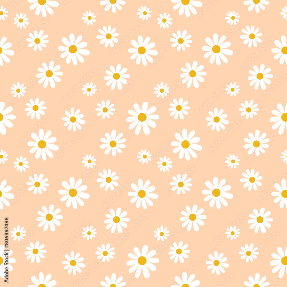 Daisy flower seamless on editable background illustration. Pretty floral pattern for print. Flat design vector. Spring and summer seamless. Flowers seamless design. Cute floral print.