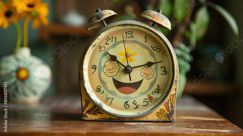 A charming vintage clock with a cheerful face, reminding you to cherish every moment.